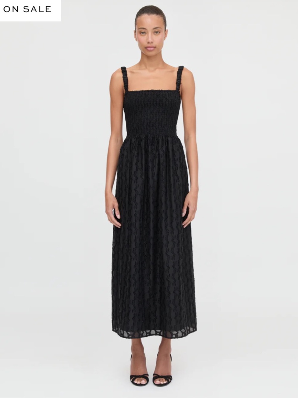Hill House Black Smocked Bodice Midi Dress